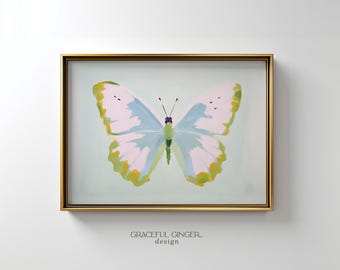 Butterfly Nursery Art Print: Green & Blue Girl's Room Wall Decor (Digital Download)