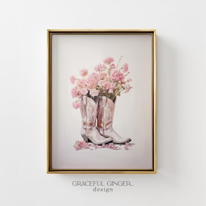 Cowgirl Boots Floral Print: Pink Western Wall Art (Digital Download) image 1