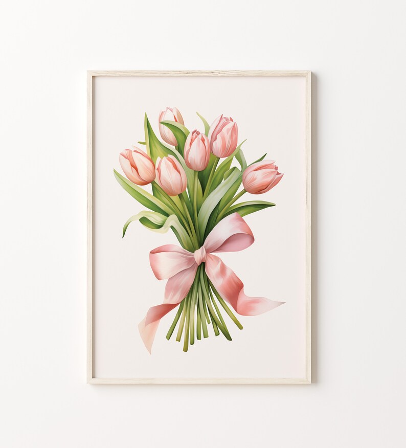 Pink Tulips Bouquet Art Print: Spring Floral Poster (Digital Download) image 3