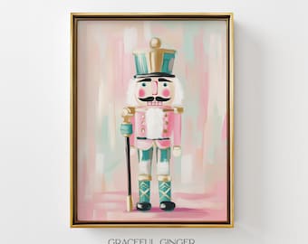 Pastel Pink Nutcracker Wall Art: Christmas Printable Print | Pink Painting Decor (Digital Download)