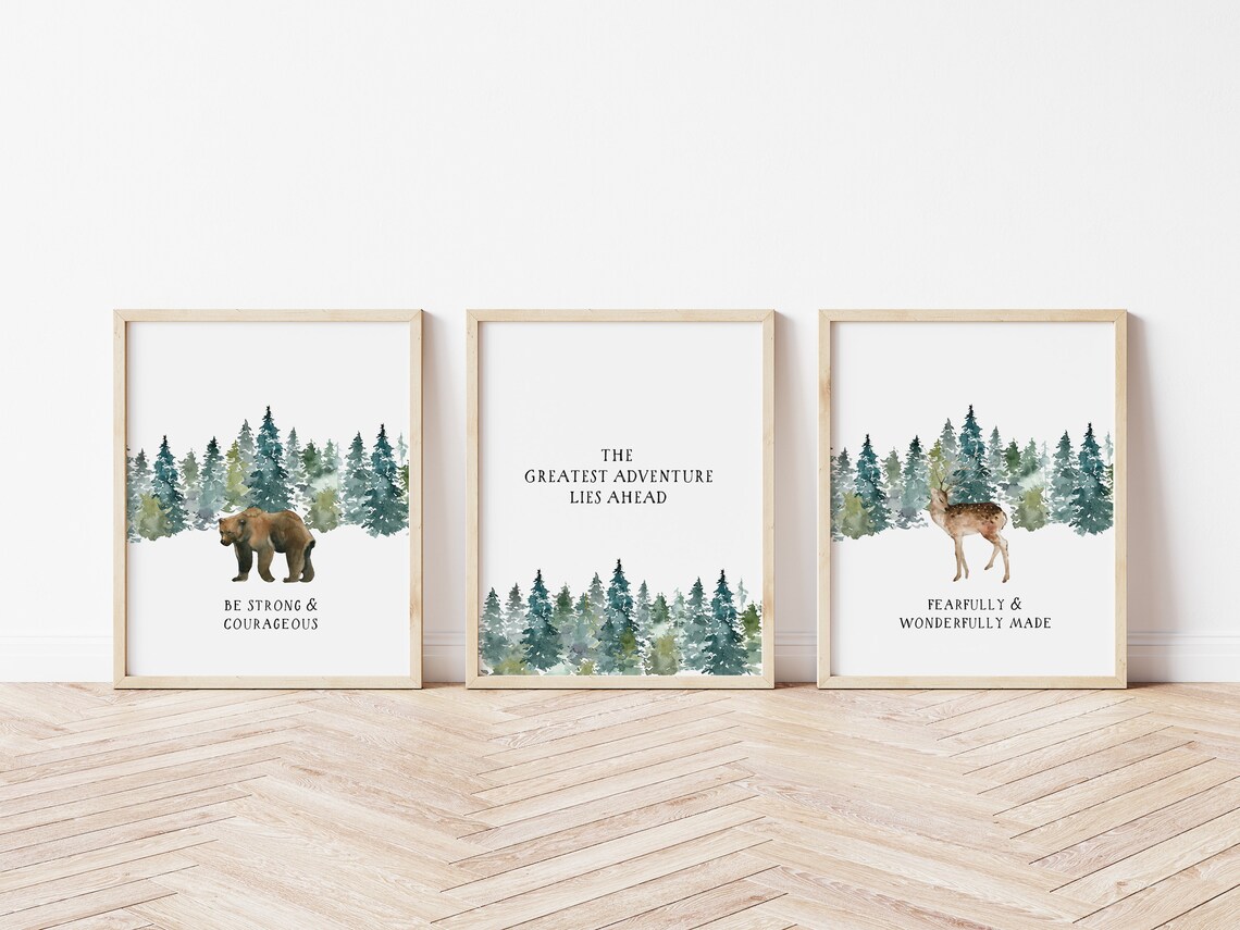 Baby Boy Woodland Nursery Print Set of 3 Green Rustic Etsy