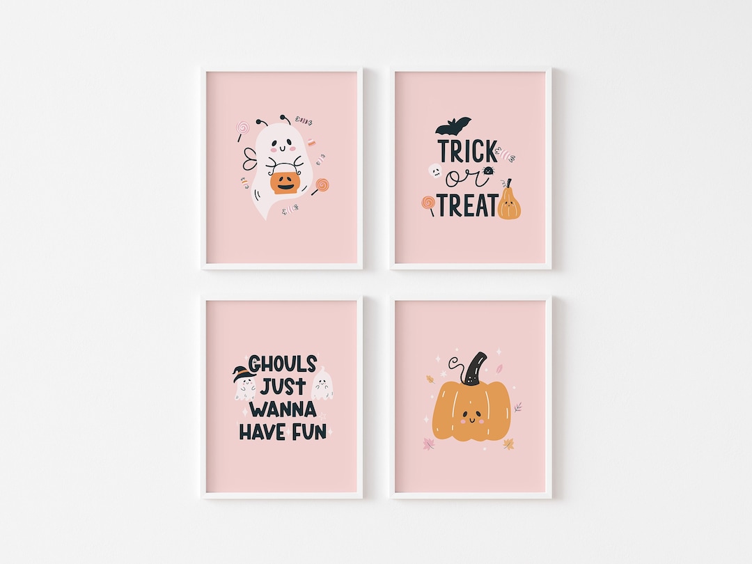 Cute Pink Halloween Printable Wall Art Set of 4 Prints, Gallery Wall ...