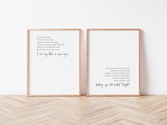 Ed Sheeran Perfect Song Lyric Wall Art Print Set Of 2 Music Etsy
