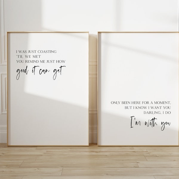 I’m with You Inspired Paroles de chansons art mural, Print Set of 2, Wedding song, Vance, Joy Music Typographie imprimable, Au-dessus du lit Décor mural