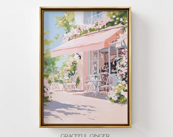 Paris Café Wall Art | Pink Outdoor Bistro Painting Printable (Digital Download)