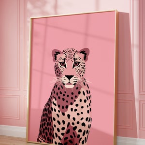 Cheetah Animal Printable Wall Art, Pink Preppy Dorm Room Wall Decor, Aesthetic Art Print, Trendy maximalist wall art, Digital download