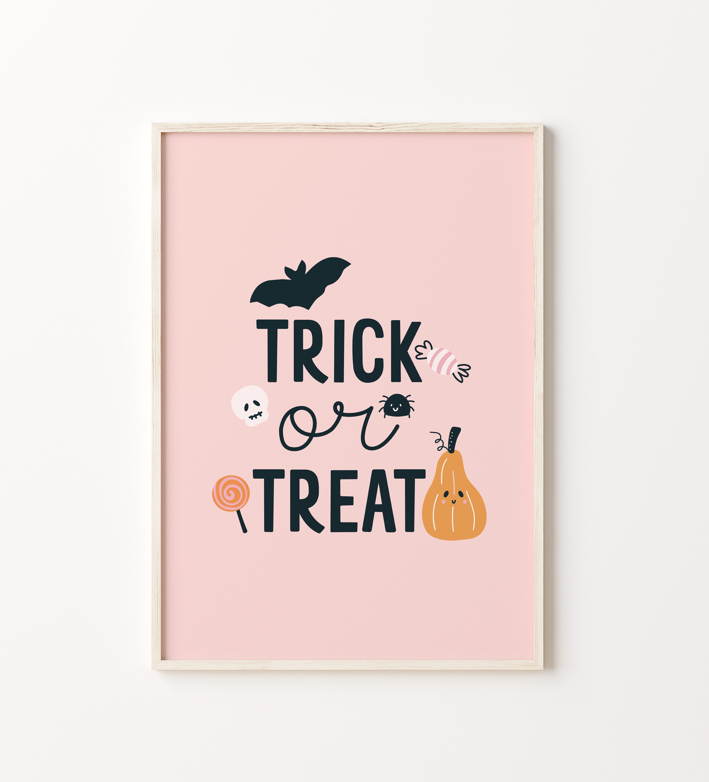 Cute Pink Halloween Printable Wall Art Set of 4 Prints, Gallery Wall ...