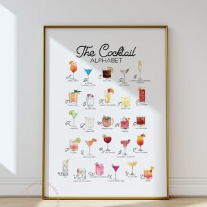 Bar Cart Printable Wall Art, Cocktails Print, Watercolour Cocktail Alphabet, Party Decor, (Digital Download)