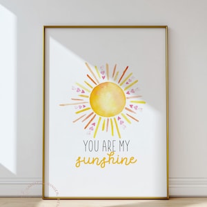 You are my sunshine Printable wall art, Girl Nursery Quote Wall Decor, Kids Room Playroom Print, Neutral Nursery Decor, Digital Download