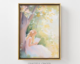 Girl Reading Printable Wall Art | Woodland Book Nook Decor (Digital Download)