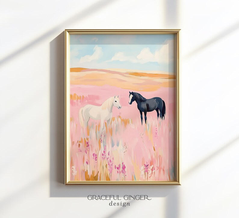 Wild Horses in a Pink Field Print: Preppy Western Printable wall art (Digital Download) image 10