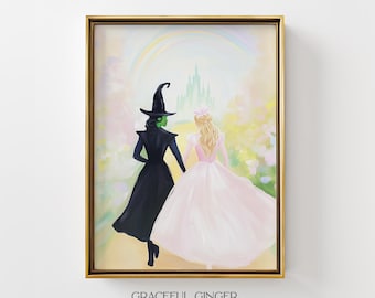 Good Witch & Wicked Witch Art Print: Pastel Pink Room Decor (Digital Download)