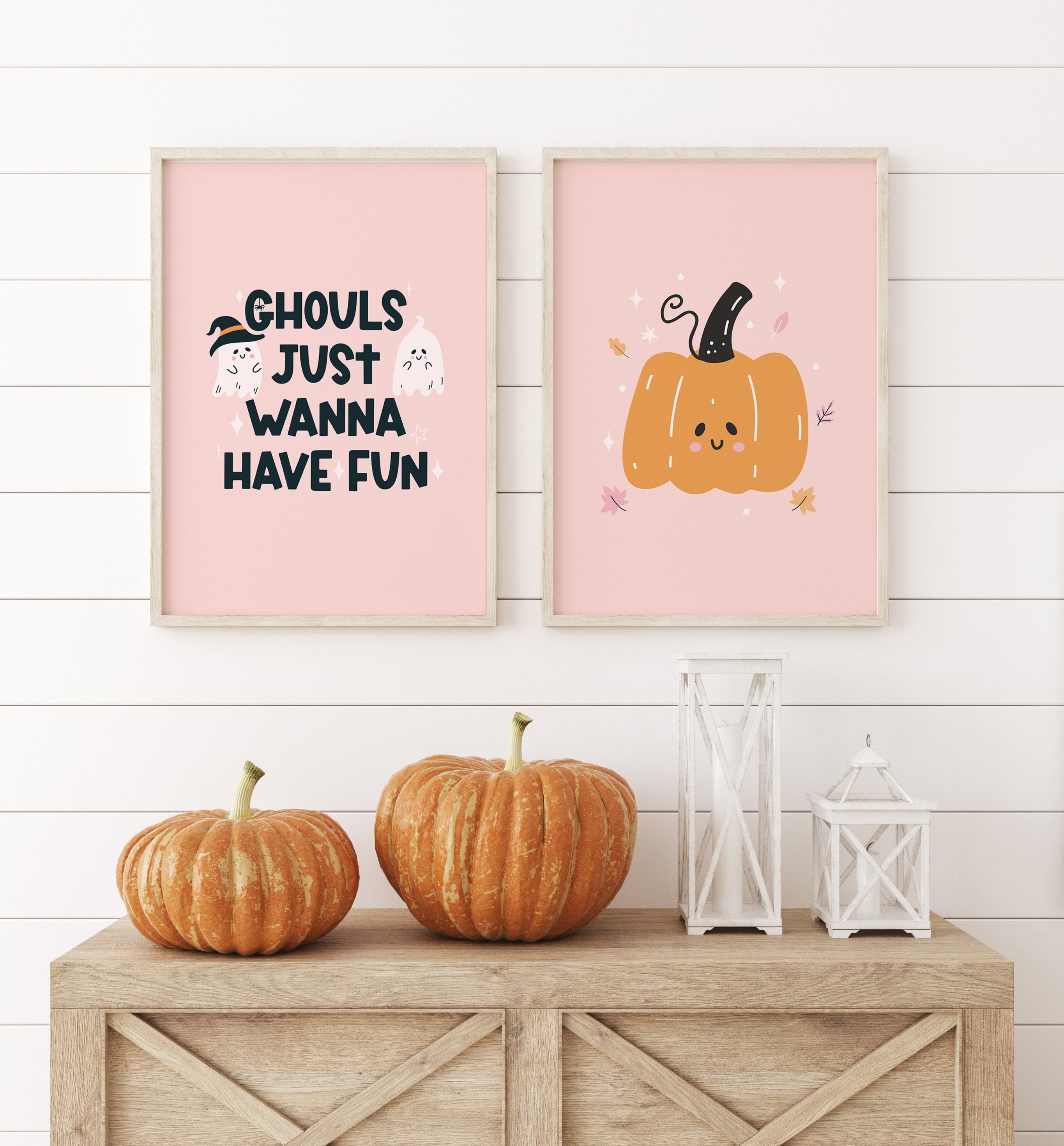 Cute Pink Halloween Printable Wall Art Set of 4 Prints, Gallery Wall ...