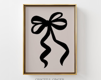Impresión de lazo minimalista: Arte mural coqueto en negro y beige (descarga digital)