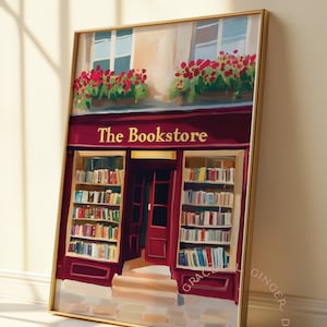Charming Bookstore Printable Wall Art, Book Shop print Painting, Literary Decor for Book Lovers print, Storefront poster, digital download