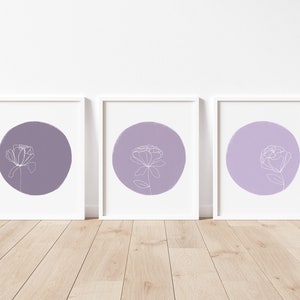 Lavender Flower Line Art One Line Drawing, One Line Art, Single Line Floral Art, Set of 2 Prints, Modern Minimal Art, Purple decor