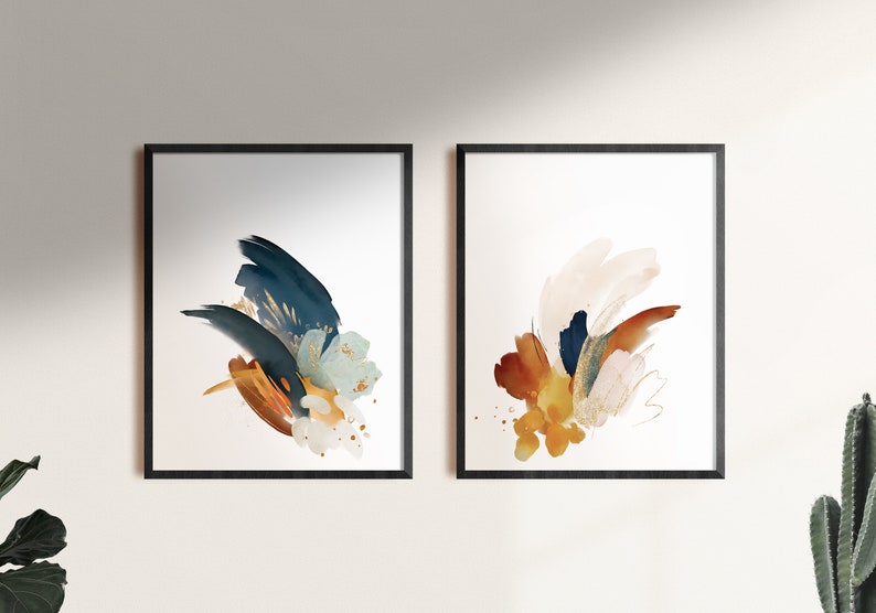 Modern Abstract Wall Art Set of Two Watercolor Printable Etsy