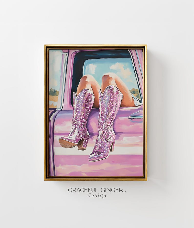 Pink Cowboy Boots Print: Western Glam Cowgirl Room Decor, Printable Wall Art (Digital Download) image 1