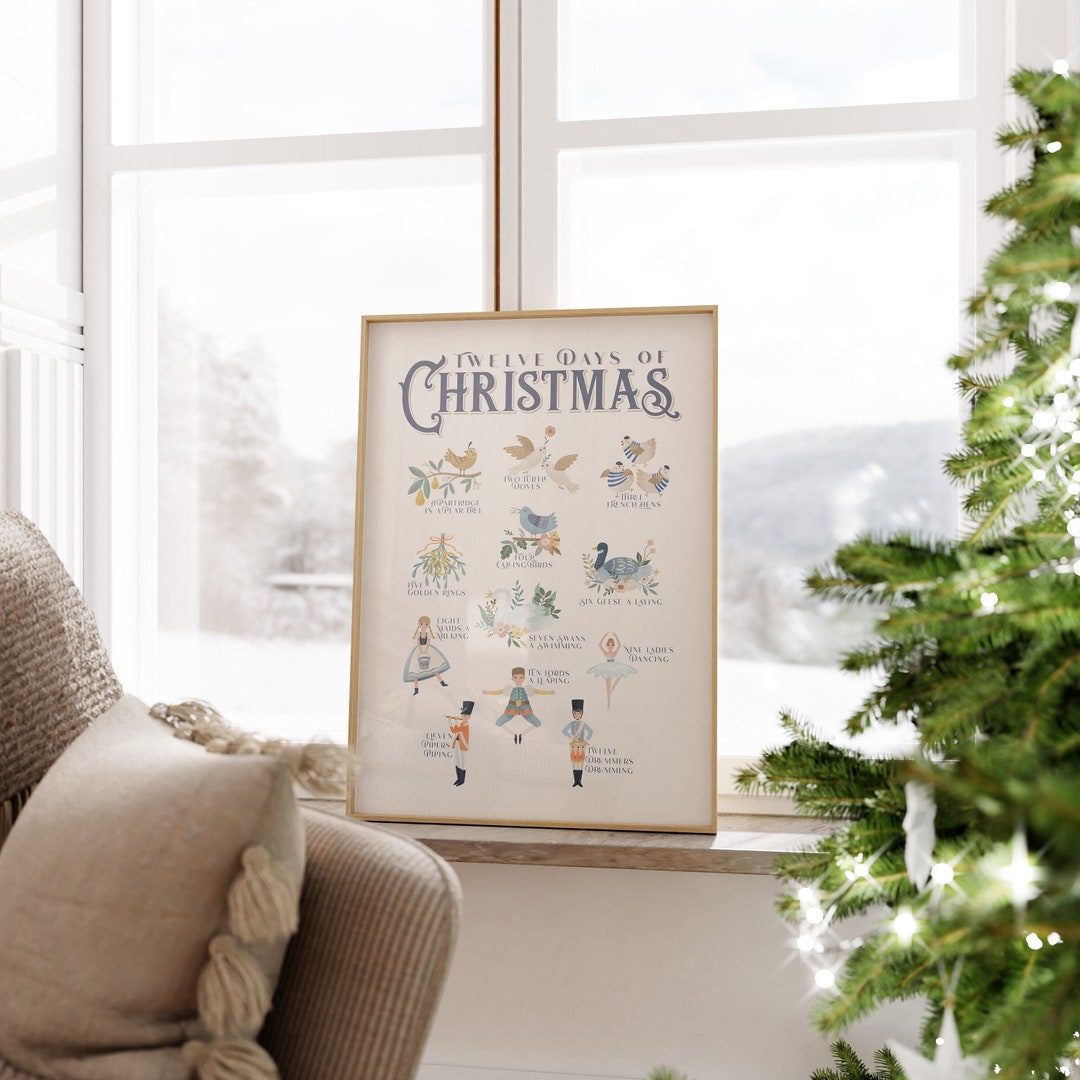Twelve Days of Christmas Print, Christmas Printable Wall Art, Holiday