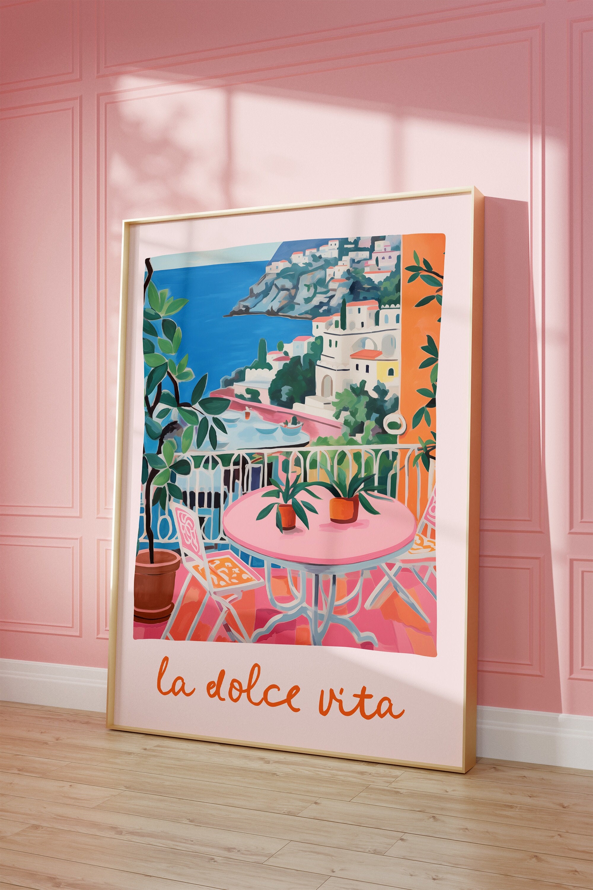 La Dolce Vita druckbare Wandkunst, italienisches Zitat, Amalfiküste Italien Druck, Positano Italien Reiseplakat, bunte vielseitige Wandkunst
