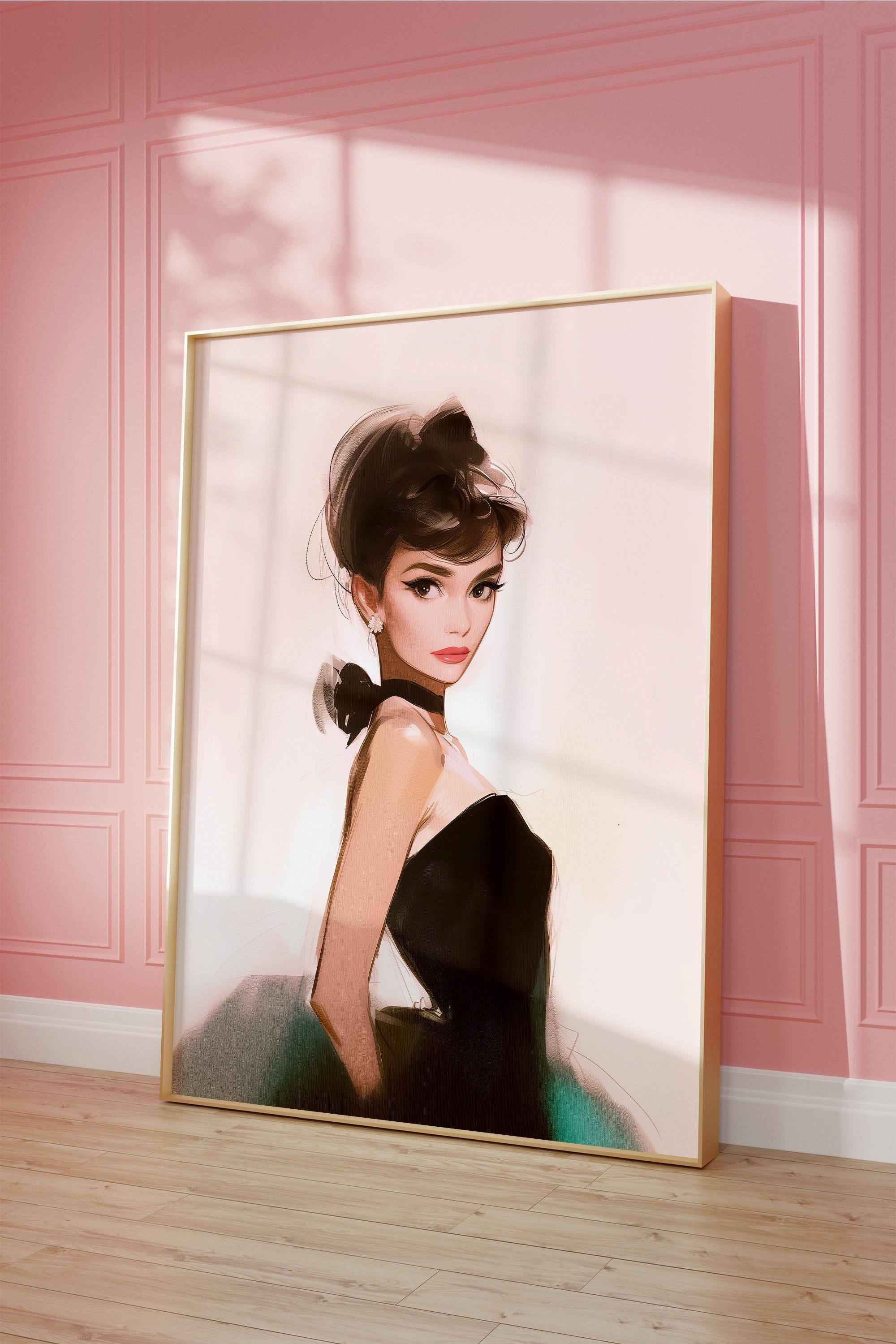 オードリー・ヘプバーンのファッションイラスト：ピンクの部屋の装飾
