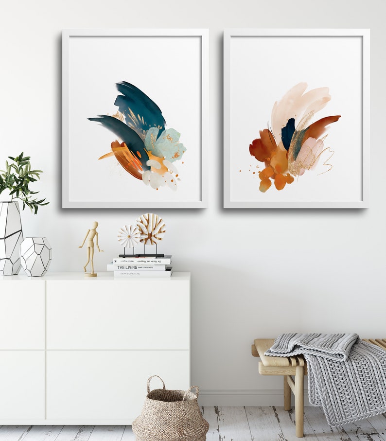 Modern Abstract Wall Art Set of Two Watercolor Printable Etsy