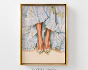 Blue Dress Wall Art: Green Heels Fashion Print, Feminine Coquette Decor (Digital Download)