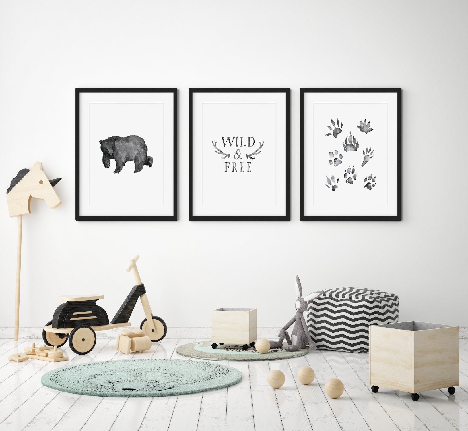 Baby Boy Nursery Print Set of 3 Woodland Printable Wall Art Etsy