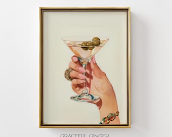 Arte de pared con cóctel Martini / Diseño imprimible para carrito de bar elegante (Descarga digital)