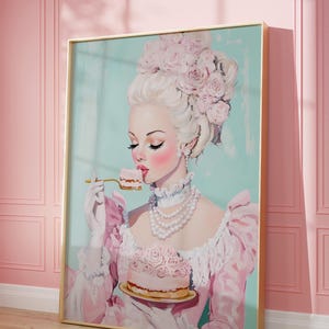 Marie Antoinette with Cake Printable Wall Art, Pink Room Wall Decor, Rococo Baroque Maximalist Print, Trendy Dopamine Digital Download