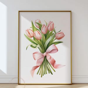 Pink Tulips Bouquet Art Print: Spring Floral Poster (Digital Download) image 1