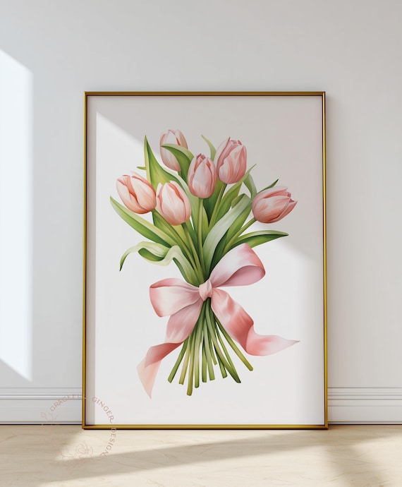Pink Tulips Bouquet Art Print: Spring Floral Poster (Digital Download)