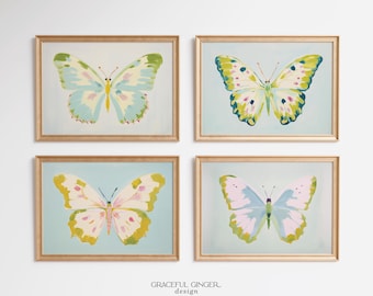 Butterfly Wall Art Set of 4: Blue Green Butterfly Prints (Set of 4) (Digital Download)