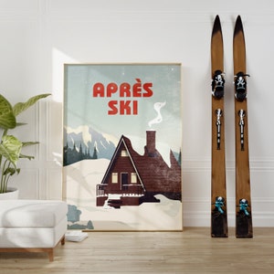 Après Ski Poster, Skiing Printable Wall Art, Winter Sports print, Vintage Travel  poster, Ski Cabin Chalet wall decor
