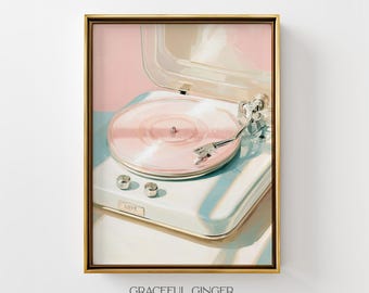 Pink Record Player Art Print: Retro Vinyl Printable | Feminine Bedroom Wall Decor (Digital Download)