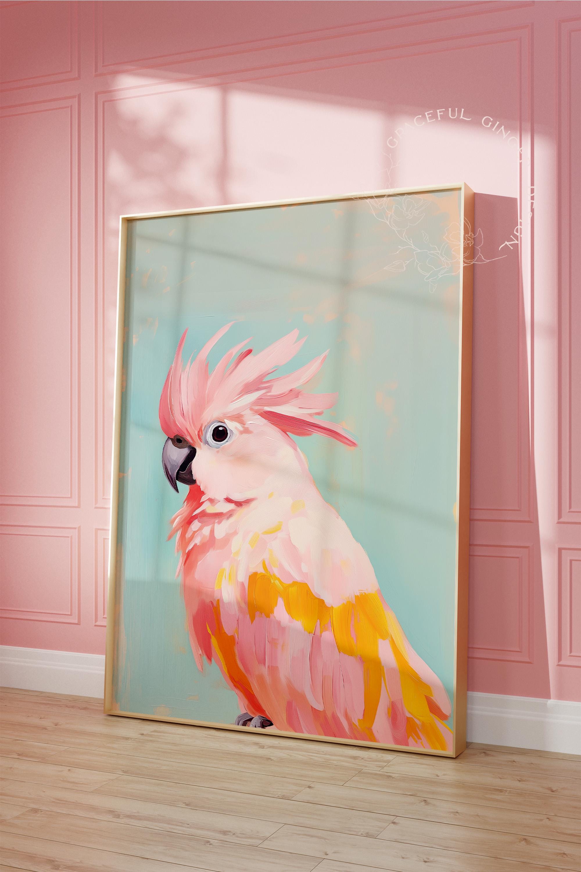 Pink Cockatoo Art Print: Tropical Bird Wall Decor (Printable Digital Download)
