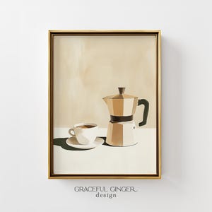 Lámina decorativa de café espresso: Cafetera moka italiana / Decoración de pared neutra para cocina (Descarga digital)