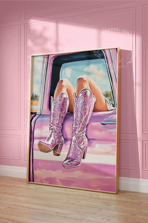 Pink Cowboy Boots Print: Western Glam Cowgirl Room Decor, Printable Wall Art (Digital Download)