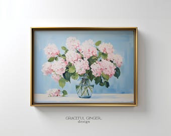 Pink Hydrangea Wall Art: Flowers Still Life Print | Grandmillennial Floral Decor (Digital Download)