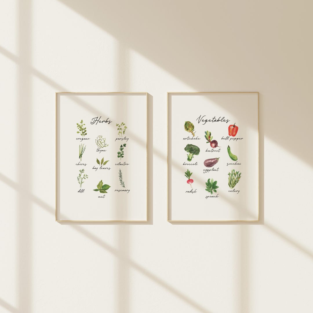 kitchen print set of 2 fruit print vegetable print... Kitchen Print Set of 2, Food Wall Art, Herbs and Vegetable Poster ...