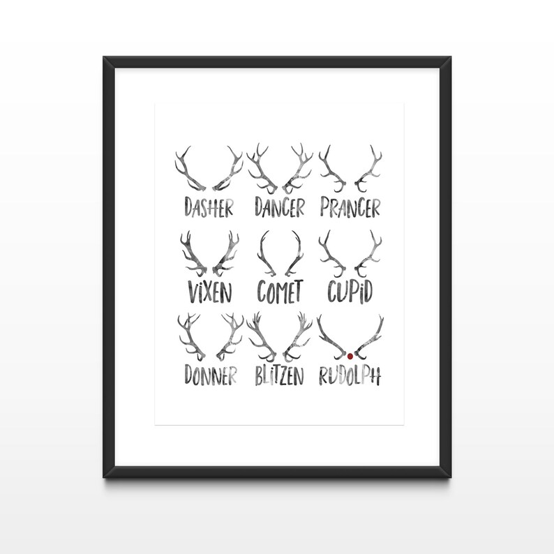 Santa's Reindeer Names Christmas Wall Art Printable | Etsy