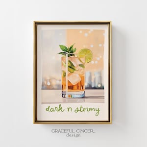 Dark 'n Stormy Cocktail Kunstdruck: Vintage Barwagen Dekor (Printable Digital Download)