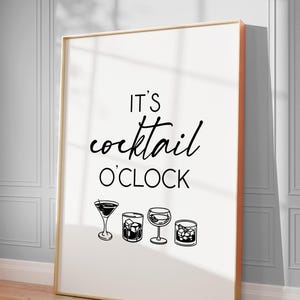 Cocktail Bar Cart Printable Wall art, Party Bar Sign, Happy Hour print, bar cart wall art, It's Cocktail o'clock, Drink Sign Poster