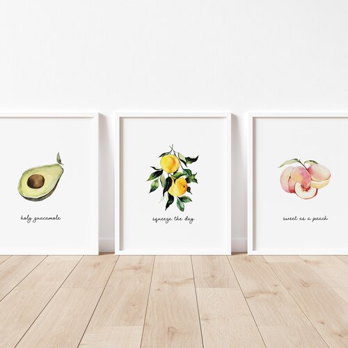 Kitchen Food Prints Watercolor Fruit Set of 3 Printable Wall Etsy