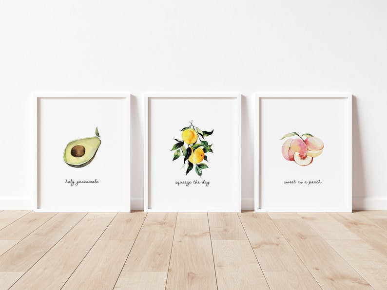 Kitchen Food Prints Watercolor Fruit Set of 3 Printable Wall - Etsy