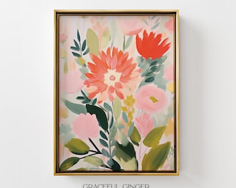 Abstraktes Blumenmuster: Moderne rosa & grüne botanische Kunst (Digitaler Download)