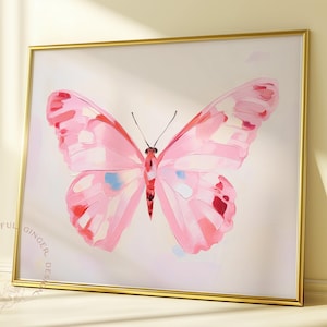 Lichtroze vlinder afdrukbare muurkunst, pastel decor meisjeskamer, kleurrijke vlinderprint, schilderij Tween kinderkamer, digitale download