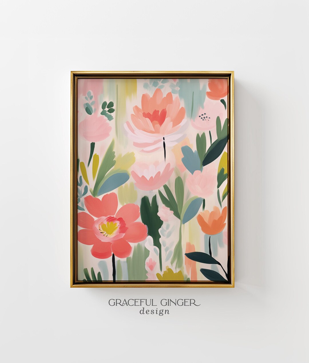 Abstract Floral Print: Modern Pink & Green Botanical Wall Art (digital ...