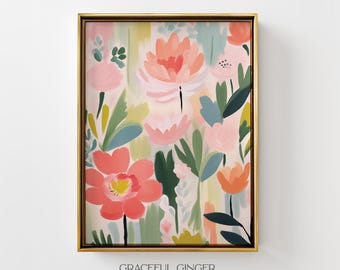 Abstraktes Blumenmuster: Modernes florales Design in Rosa und Grün (Digitaler Download)