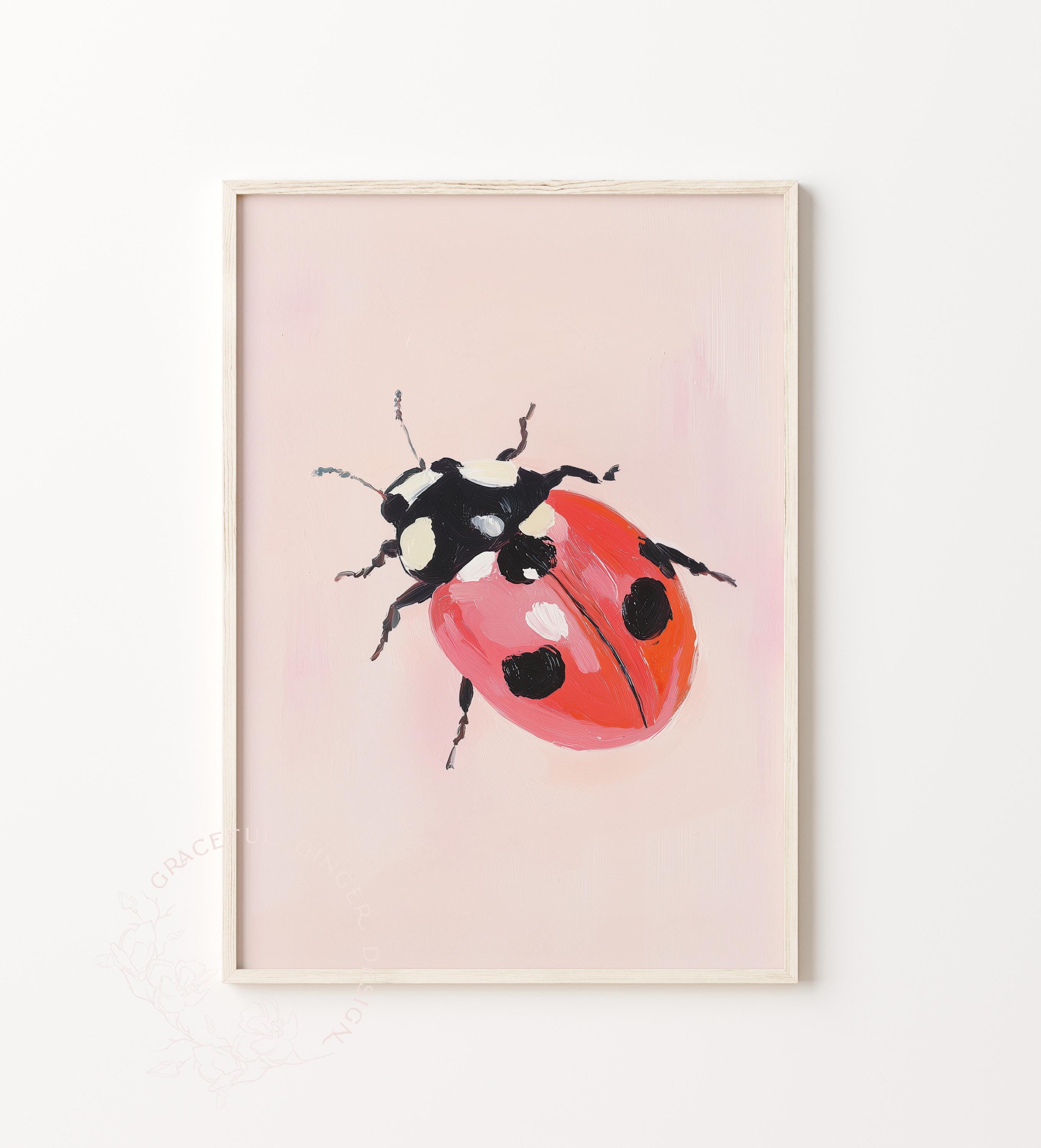 Pastel Ladybug Wall Art | Soft Pink Nursery Print for Girls Room ...